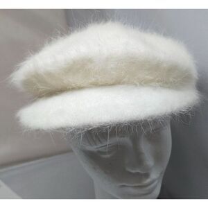 White Angora Blend Fuzzy Newsboy Cap Hat David & Young One Stylish Soft Winter